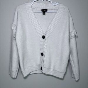 Art Class Girls White Cream Wide Chunky‎ Button Down Cardigan Fringe 5T Sweater